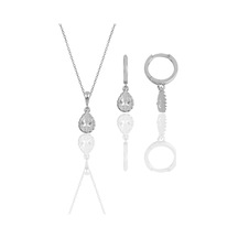 Gümüş Rodyumlu Zirkon Taşlı Kolye Ve Küpe İkili Set