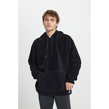 AC&Co / Altınyıldız Classics Erkek Sıyah Oversize Bol Kesim Kapüşonlu Polar Siyah