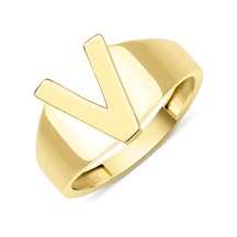 Fiyonk Kuyumculuk 14 Ayar Altın Taşsız V Harfli Yüzük 001