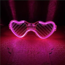 Pembe Led Işıklı Kalp Gözlük 3 Modlu Parti & Glow Gözlüğü