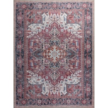 Fușya Pembe Ve Kırmızı Madalyon Desenli Vintage Halı