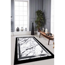 Siyah Silver Çerçeveli Kaymaz Tabanlı Dekoratif Halı Rv109n11 Siyah - Silver