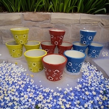 Dekoratif Mini Seramik Skulent Saksı Papatya Desen 12 Parça 7cm