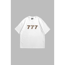 Tarzsokak 777 Leopar Baskılı Oversize Unisex Premium Beyaz Beyaz