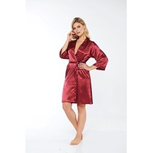 Bordo İpek Saten Sabahlık - 14004 Bordo