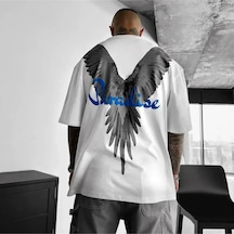 Tarzsokak Unisex Büyük Beden Paradise Baskılı Oversize Beyaz
