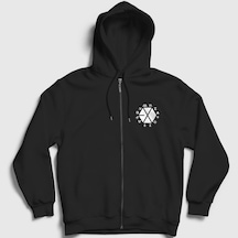 Presmono Unisex Symbols Logo Exo Fermuarlı Kapüşonlu Sweatshirt Siyah