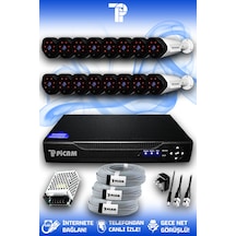Picam 16 Kameralı Uzay 16 Dış Kamera Set HDD'siz Full HD Gece Görüşlü Güvenlik Kamerası Sistemi