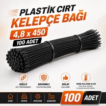 100 Adet Kablo Bağı Plastik Cırt Kelepçe 4,8x450 Mm Siyah Dayanıklı Güçlü Sabitleme Bağı Genel
