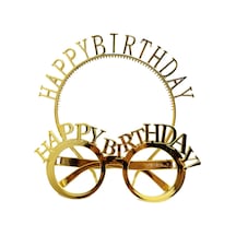 Happy Birthday Yazılı Taç Ve Happy Birthday Yazılı Gözlük Seti Altın Renk 4767 Çok Renkli