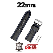22mm Siyah Mavi Dikişli Floter Hakiki Deri Saat Kordonu Kayış Mavi - Siyah