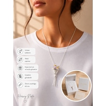 Kurutulmuş Çiçek Yerleştirilebilir Buket Kolye Gümüş Renk Unisex Kolye Çok renkli
