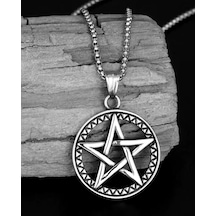 Aslanmaz Çelik Pentagram Yıldızı Kolye Gümüş