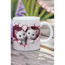 3d Görünüm Çift Kediler Sevgili Özel Gün Hediye No:3 3d Tasarım Görünümlü Baskılı Kupa Bardak Mug Karışık