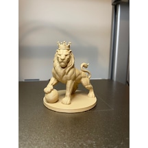 Aslan Figürü Ve Futbol Topu Ahşap Renk 13cm
