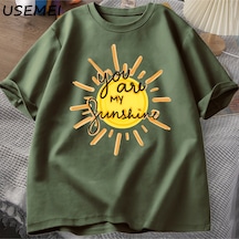 Flood Of Style Sen Benim Güneş T-shirt Pamuk Adam Kısa Kollu T-shirt Komik Baskılı Tees Erkekler Kadınlar St Yeşil