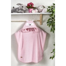 Ely Parker Kedi Figürlü Kapşonlu Çocuk Bornoz Panço Plaj Havlusu Pembe