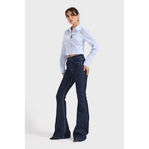 Itsbasic Kadın İndigo Renk 7w5-50 Flare Fit Viskon Elastan Kumaş Denim Jean