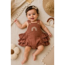 Mnk Baby & Kids Gökkuşağı Detaylı %100 Pamuk Müslin Bebek Tulum M00852 Kahverengi