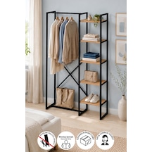 5 Raflı Metal Gardırop Metal Portmanto Açık Gardırop Elbise Dolabı Metal Askılık Vestiyer Loftix Çam