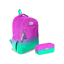 Coral High Kız Çocuk Pembe Su Yeşili Renk Geçişli İlkokul ve Ortaokul Sırt Çantası ve Kalemlik Seti