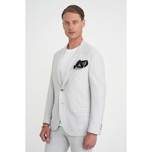 Efor Slim Fit Kırlangıç Yaka Balıksırtı Desen Spor Açık Gri Ceket C 702 Gri