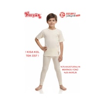 Hasyün Unisex Çocuk %75 Yün Sıcak Tutan Tene Batmaz Kısa Kollu Yün Tek İçlik Sarı