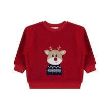 Civil Boys Civil Erkek Çocuk Geyik Nakışlı Sweatshirt Polar Uzun Kol Okul Kreş Ve Günlük Kullanım - Kırmızı