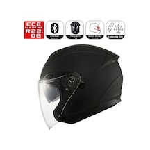 Of669 Mat Black Motosiklet Kaskı Güneş Vizörlü Yarım Açık Motorcu Kask Siyah