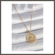Bezos 316l Çelik Gold Renk Zincr Mavi Taşlı Lotus Model Kadın Kolye Nxrlvng