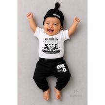 Babyden's %100 Pamuk Siyah Beyaz En Küçük Taraftar Bebek Takımı 3'lü Kısa Kol Body,pantolon Ve Şapkalı Yenidoğan Seti 0-9 Ay Beyaz - Siyah