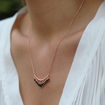 Siyah Zirkon Taşlı Rose Gold Kaplama Shakira Gümüş Kolye Gümüş