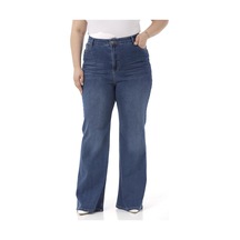 Disentis Büyük Beden Önü Kraşlı Yüksek Bel İspanyol Paça Mavi Denim Pantolon-mavi Mavi