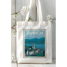 Art Hediye Zurich Zürih Baskılı Bez Çanta Omuz Çantası Kişiye Özel Desen 2 Çok Renkli
