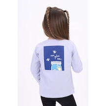 Toontoy Kids Toontoy Kız Çocuk Baskılı Bisiklet Yaka Uzun Kollu Tişört Mavi