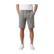 Deep Sea Deepsea Gri Slim Fit Likralı Çizgi Dokulu Beli Lastikli İpli Erkek Şort Kapri 2601743