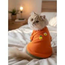 Kemique Ice Cream & Pineapple Turuncu Haki Kedi Polar Sweatshirt Sıcak Tutan Yumuşak Kedi Kıyafeti