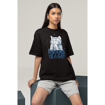 Karma Is A Cat Taylor Swift Baskılı Unisex Oversize Şarkıcı Tişör Siyah