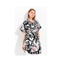 Kadın Beli Bağcıklı Cepli Uzun Gömlek Siyah Siyah