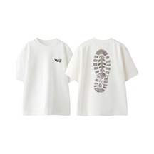 Thewert Ayak Iz Tasarım Sırt Baskılı Pamuk Beyaz Oversize T-shirt