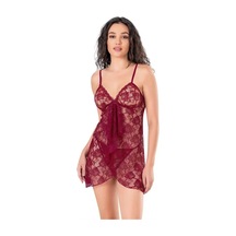 Ang Butik Kadın Dantel İşlemeli Bordo Kısa Tül Gecelik