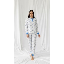Divinus Tavşan Desenli Patlı Beyaz/mavi Kadın Pijama Takımı Beyaz - Mavi