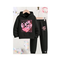 Stil X Twıce Baskılı Sweatshırt Takım / K Pop Siyah-1