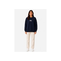 Herkesemoda Joy Baskı Detaylı Şardonlu 2 İplik Bisiklet Yaka Sweatshirt Lacivert