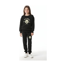 Fyk Kids Kız Çocuk Yuvarlak Yaka Aslan Baskılı Eşofman Takımı Siyah
