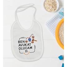 BK Kids Avukat Olucam Tasarımlı Beyaz Bebek Mama Önlüğü-1 Beyaz