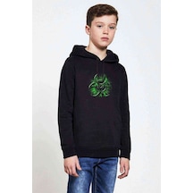 Tshirthane Nuclear Reactor Baskılı Unisex Çocuk Kapüşonlu Siyah Sweatshirt Siyah