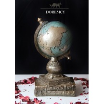 Doremcy Dekoratif Gümüş Kitaplı Dünya Küre Ev Ve Ofis Hediyelik Polyester Döküm Biblo Mavi