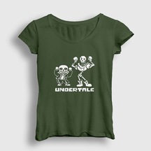Presmono Kadın Sans Papyrus Undertale T-shirt Haki