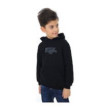 Toontoy Kids Toontoy Erkek Çocuk Relax Fit Kapüşonlu Cepli Düşük Omuz Baskılı Sweatshirt - 2 İplik Siyah
